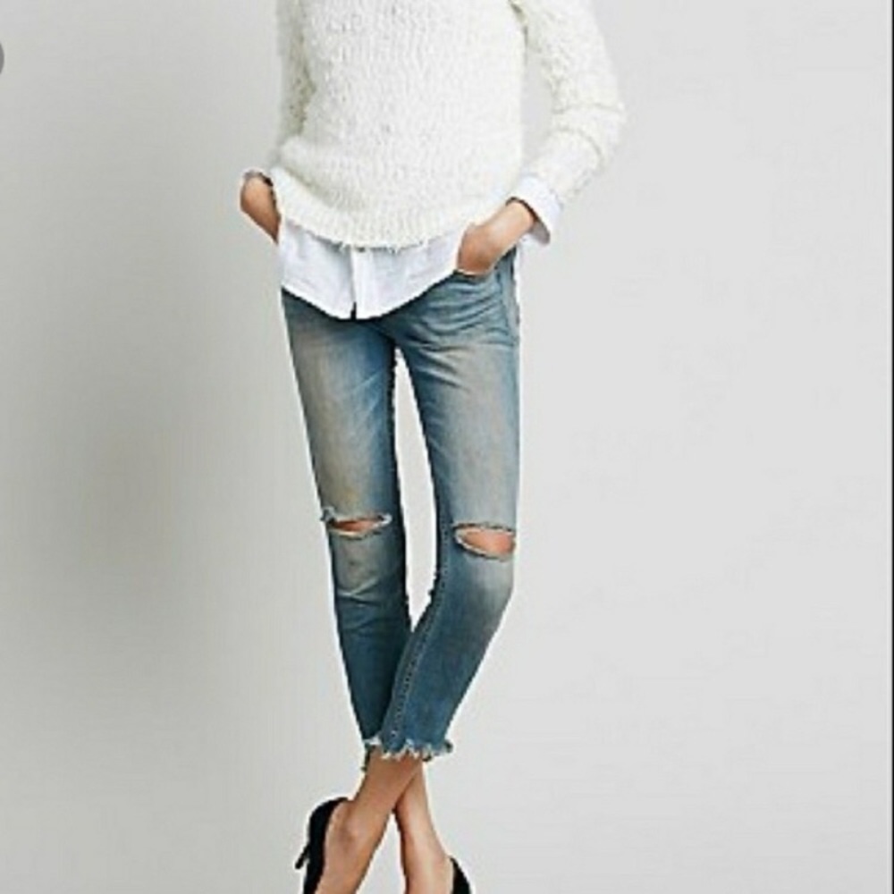 free People ripped cropped jeans
